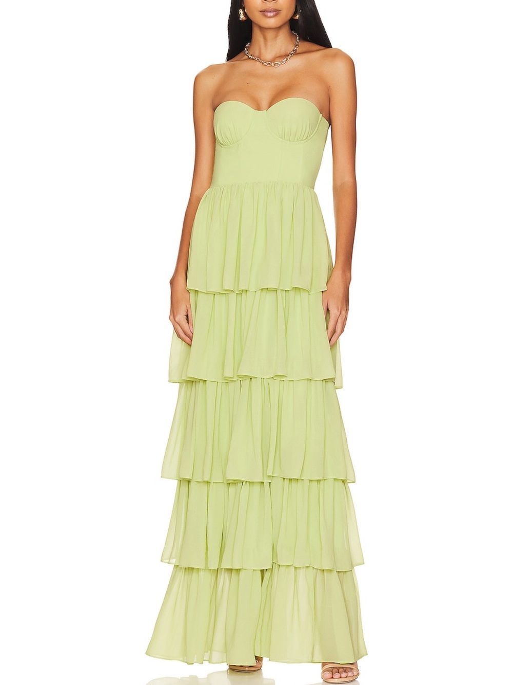 Lovers + Friends Hattie Gown in Green Strapless Maxi